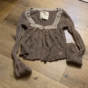 Hollister Brown Cable Knit Cardigan
